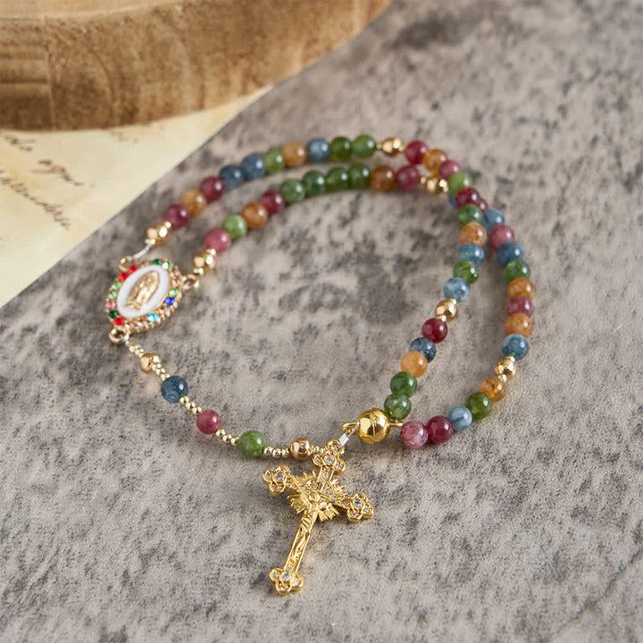 Christianartworkshop Magnetic Strawberry Agate Rosary Bracelet: Emblem of Divine Grace & Purity - Tourmaline (Wrist Circumference: 7.87"/20cm) - image 17