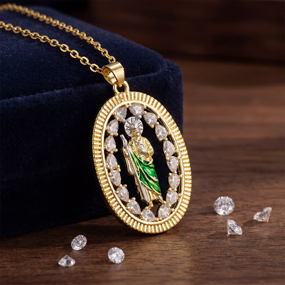 Christianartworkshop St. Jude Enamel Pendant Necklace with Zircon Halo: A Symbol of Hope and Divine Protection - image 4