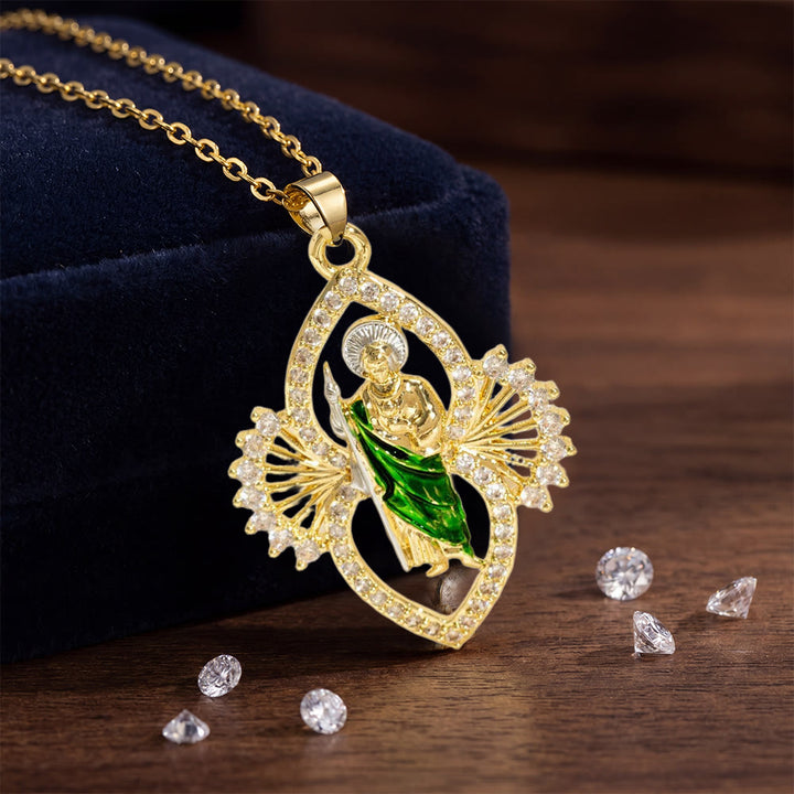 Christianartworkshop Ornate St. Jude Pendant Necklace with Fan-Style Zircon Halo: A Symbol of Divine Hope and Grace - image 3