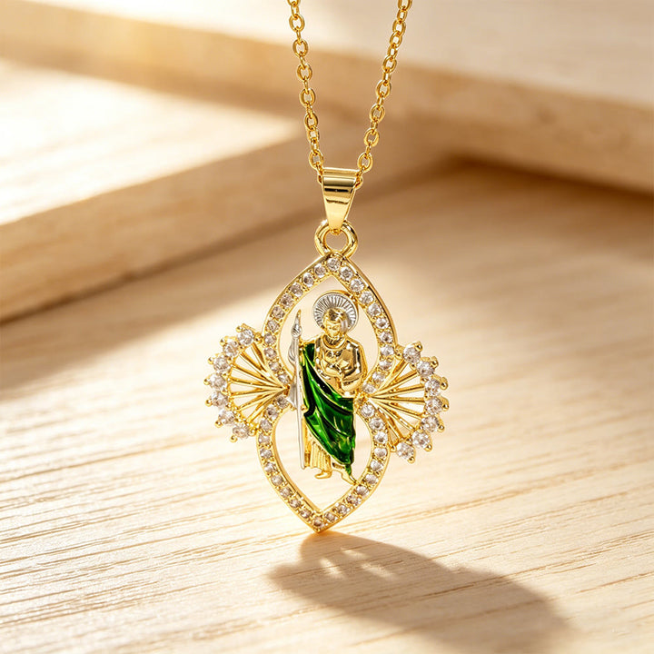 Christianartworkshop Ornate St. Jude Pendant Necklace with Fan-Style Zircon Halo: A Symbol of Divine Hope and Grace - image 4