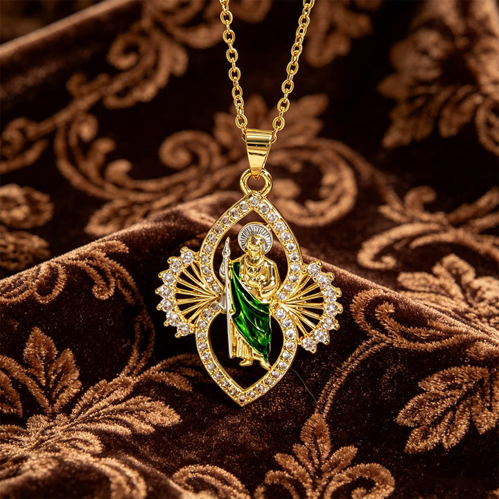 Christianartworkshop Ornate St. Jude Pendant Necklace with Fan-Style Zircon Halo: A Symbol of Divine Hope and Grace - image 5