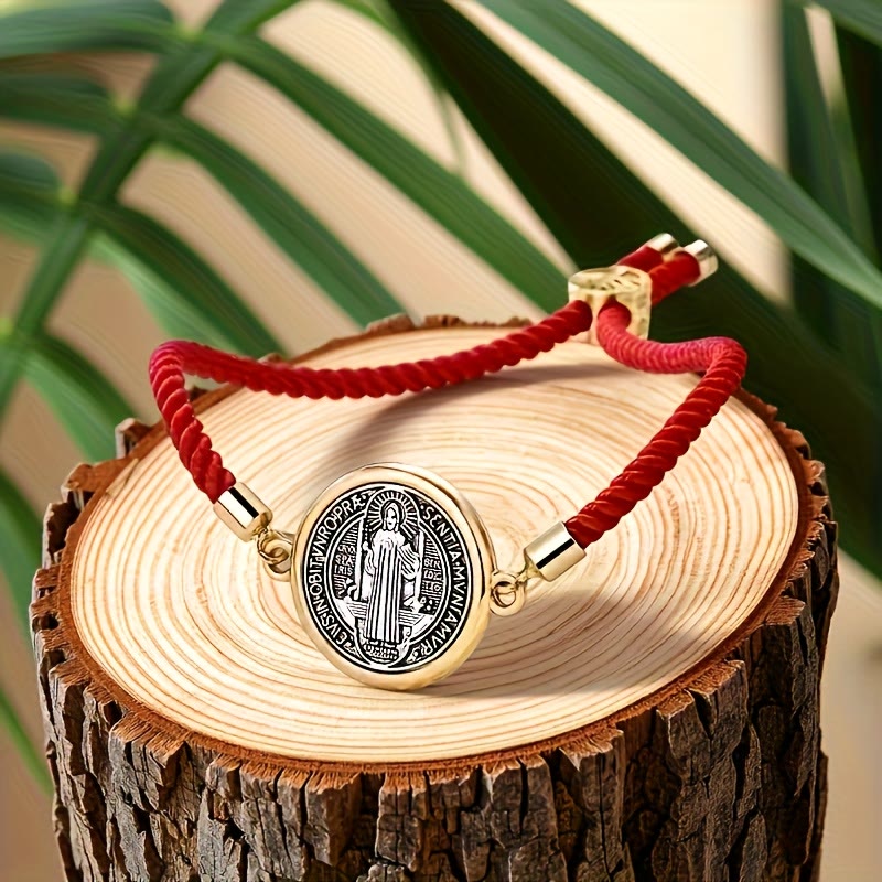 Christianartworkshop St. Benedict Medal Braided Cord Bracelet in Assorted Colors: A Symbol of Divine Protection - Red - image 0