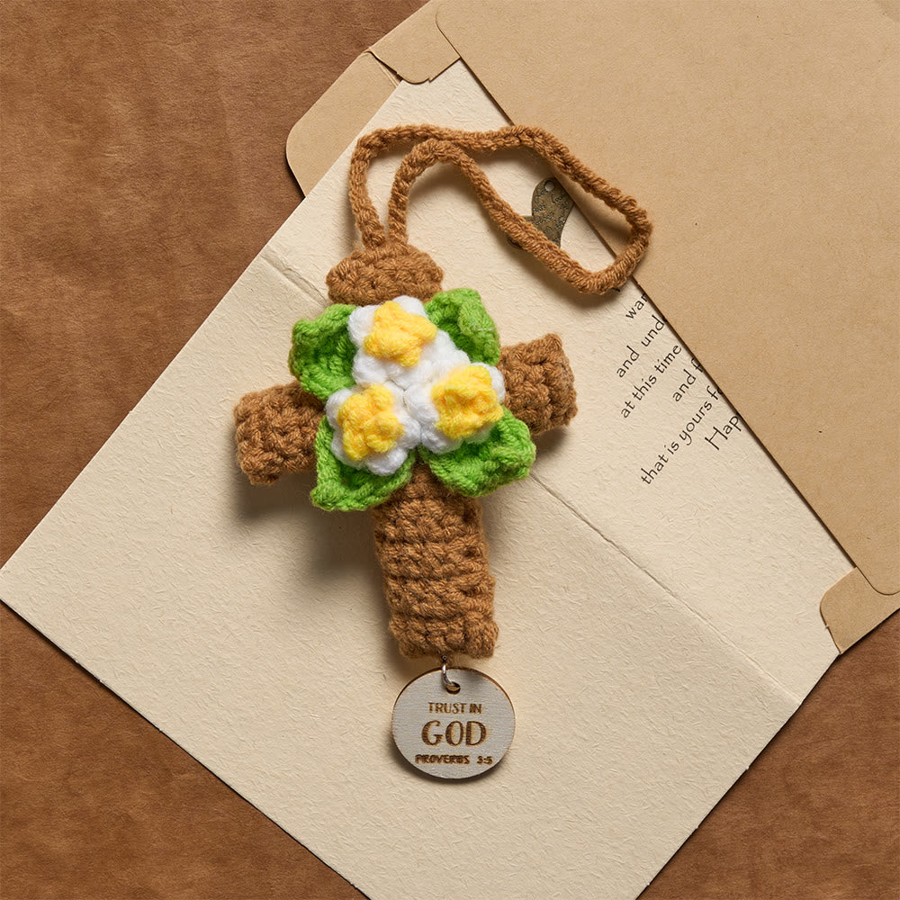 Christianartworkshop Crocheted Cross Car Charm with Inspirational Bible Verse Discs: A Reminder of Divine Grace - image 3