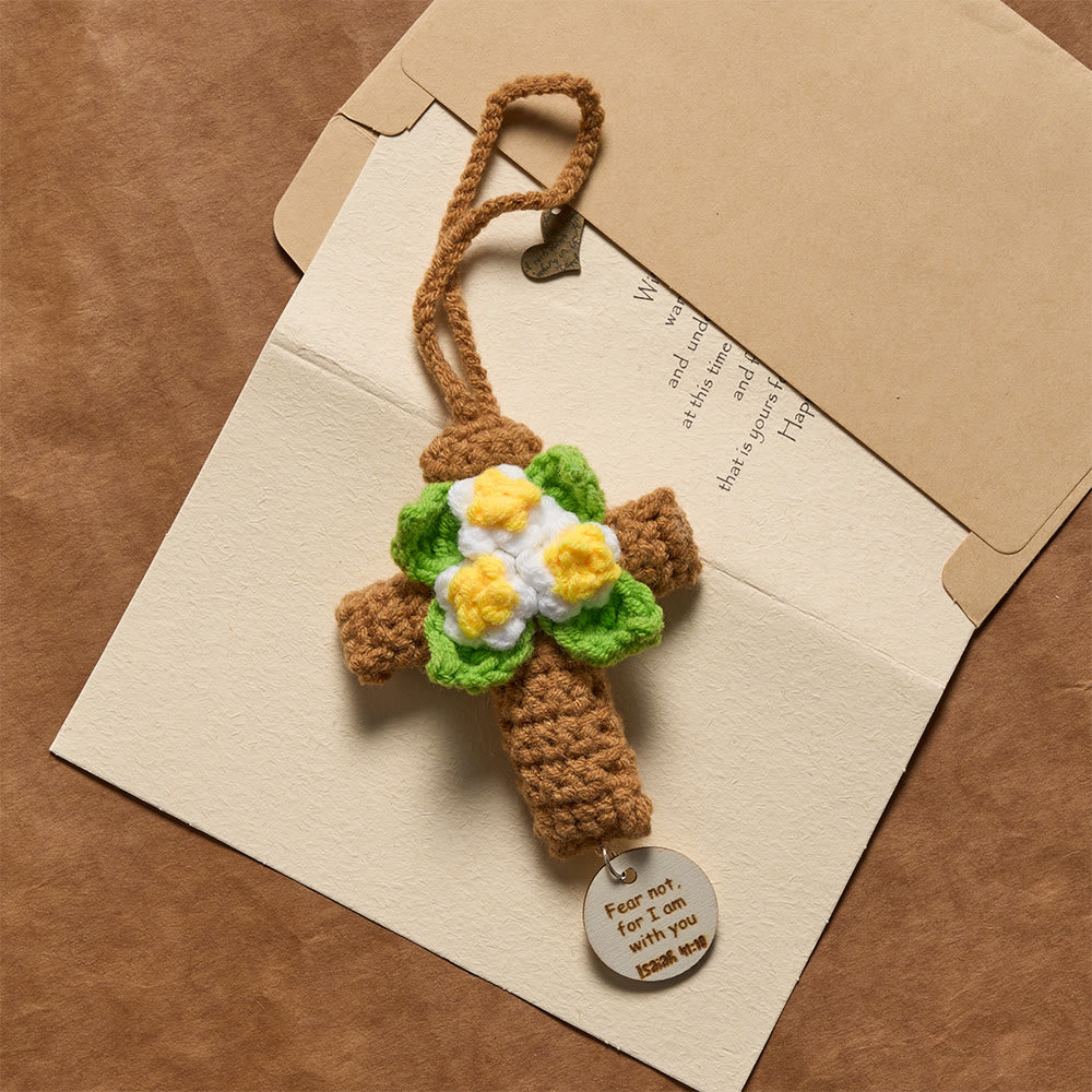 Christianartworkshop Crocheted Cross Car Charm with Inspirational Bible Verse Discs: A Reminder of Divine Grace - image 7