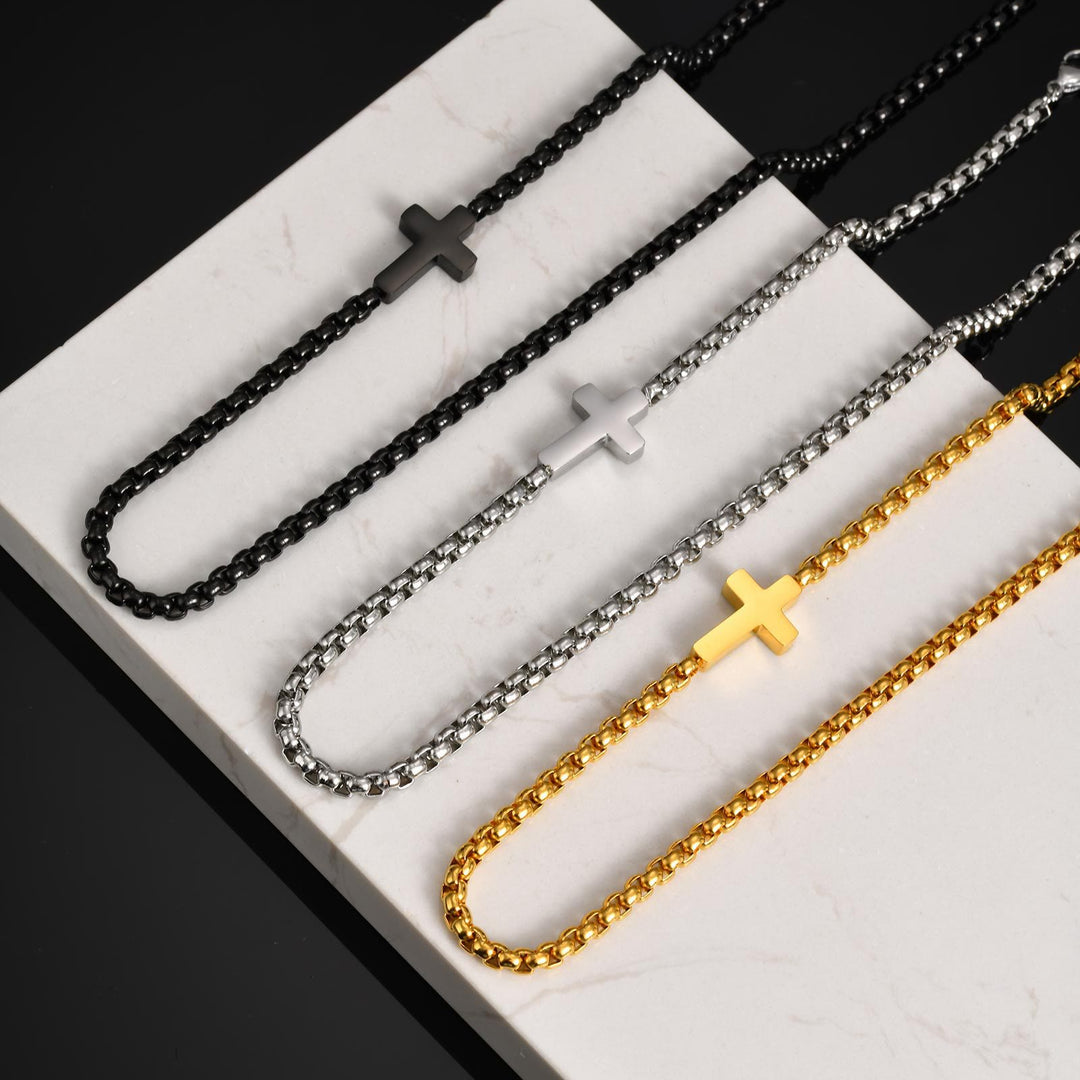 Christianartworkshop Sleek Stainless Steel Cross Necklace with Sideways Pendant: A Reminder of Divine Grace - image 0