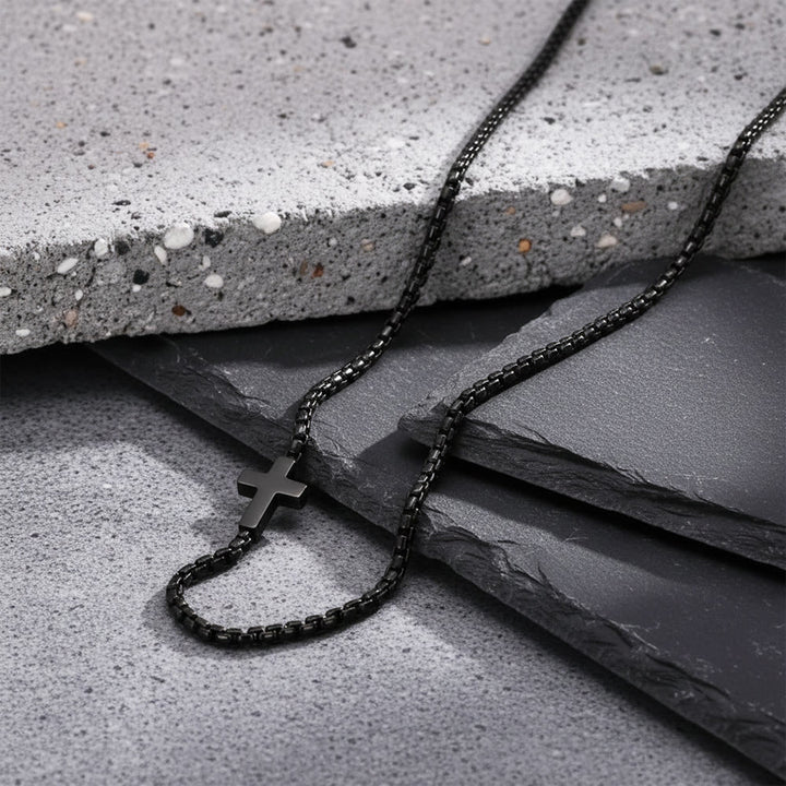 Christianartworkshop Sleek Stainless Steel Cross Necklace with Sideways Pendant: A Reminder of Divine Grace - Black - image 7