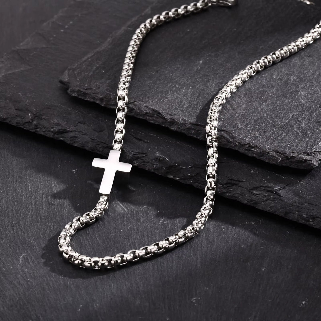 Christianartworkshop Sleek Stainless Steel Cross Necklace with Sideways Pendant: A Reminder of Divine Grace - image 6