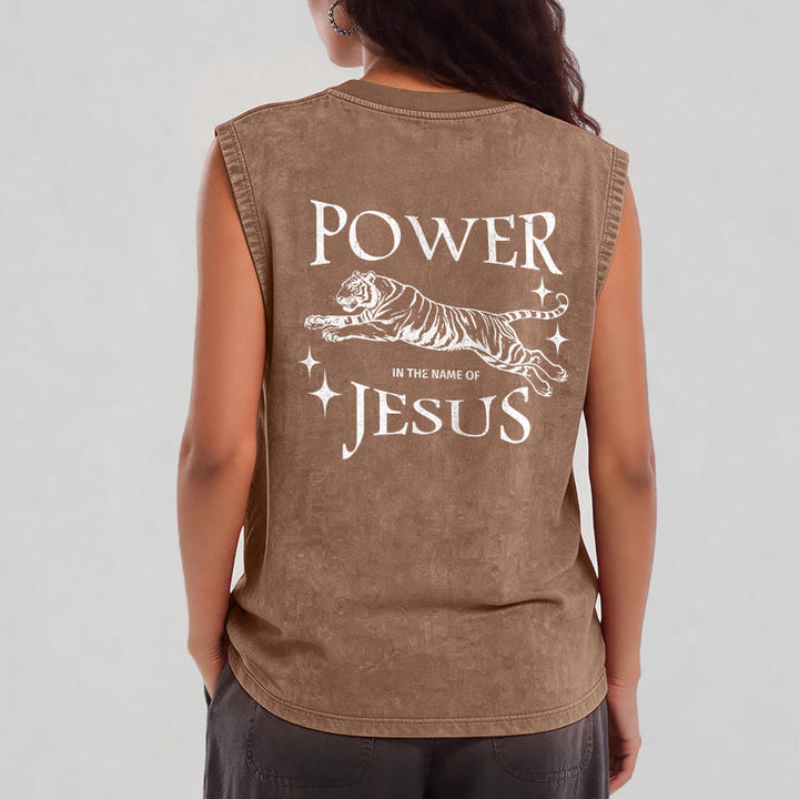 Christianartworkshop Power In The Name Of Jesus Tiger Washed Tank Top - image 23