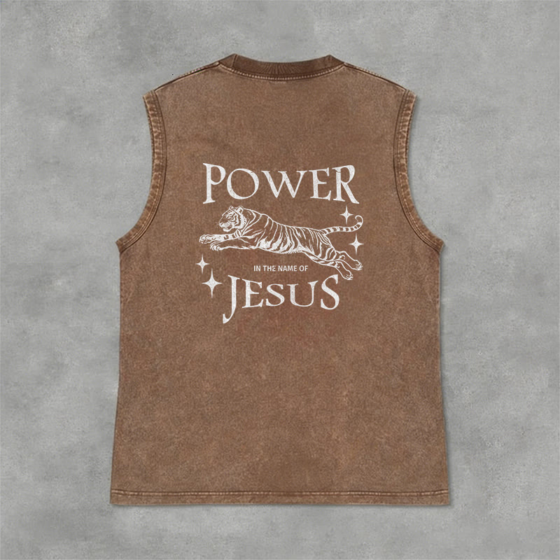 Christianartworkshop Power In The Name Of Jesus Tiger Washed Tank Top - image 24
