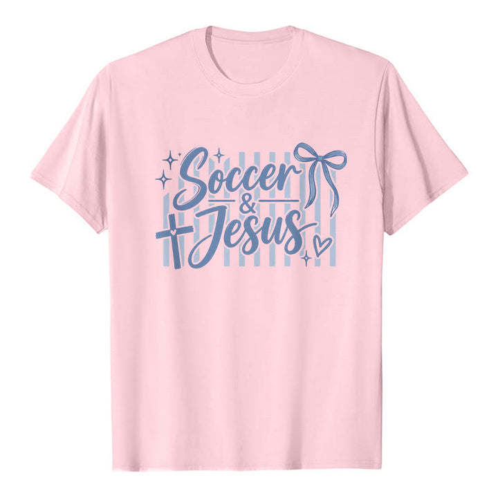 Christianartworkshop Soccer & Jesus Coquette Style Premium T-Shirt - Pink - 2XL - image 1