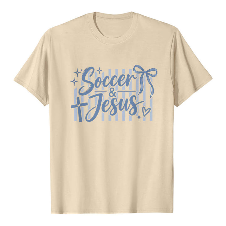 Christianartworkshop Soccer & Jesus Coquette Style Premium T-Shirt - Beige - 2XL - image 6
