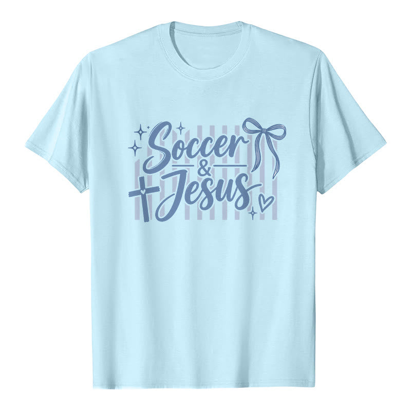Christianartworkshop Soccer & Jesus Coquette Style Premium T-Shirt - Blue - 2XL - image 5