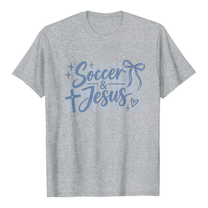 Christianartworkshop Soccer & Jesus Coquette Style Premium T-Shirt - Grey - 2XL - image 7