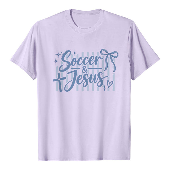 Christianartworkshop Soccer & Jesus Coquette Style Premium T-Shirt - Purple - 2XL - image 2