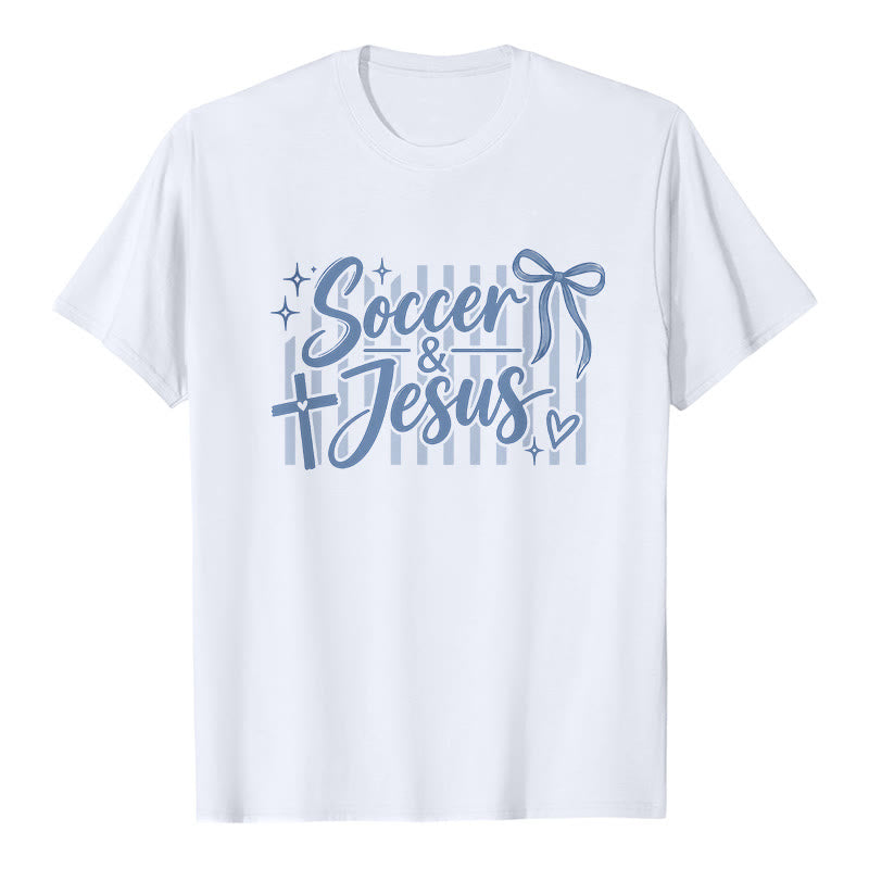 Christianartworkshop Soccer & Jesus Coquette Style Premium T-Shirt - White - 2XL - image 0