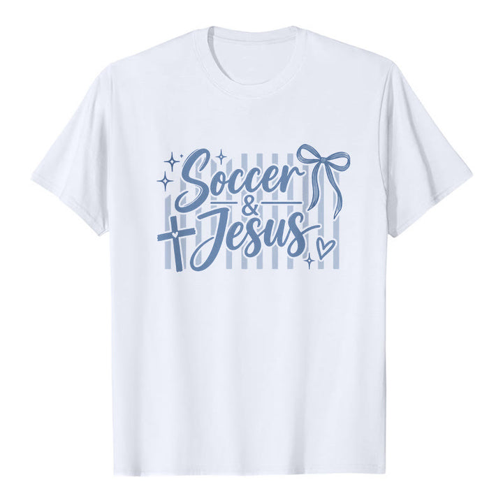 Christianartworkshop Soccer & Jesus Coquette Style Premium T-Shirt - White - 2XL - image 0