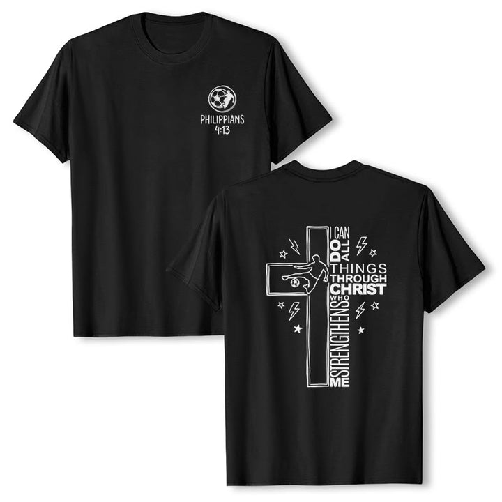 Christianartworkshop Philippians 4:13 Soccer Cross Premium Short Sleeve T-Shirt - Black - 2XL - image 3