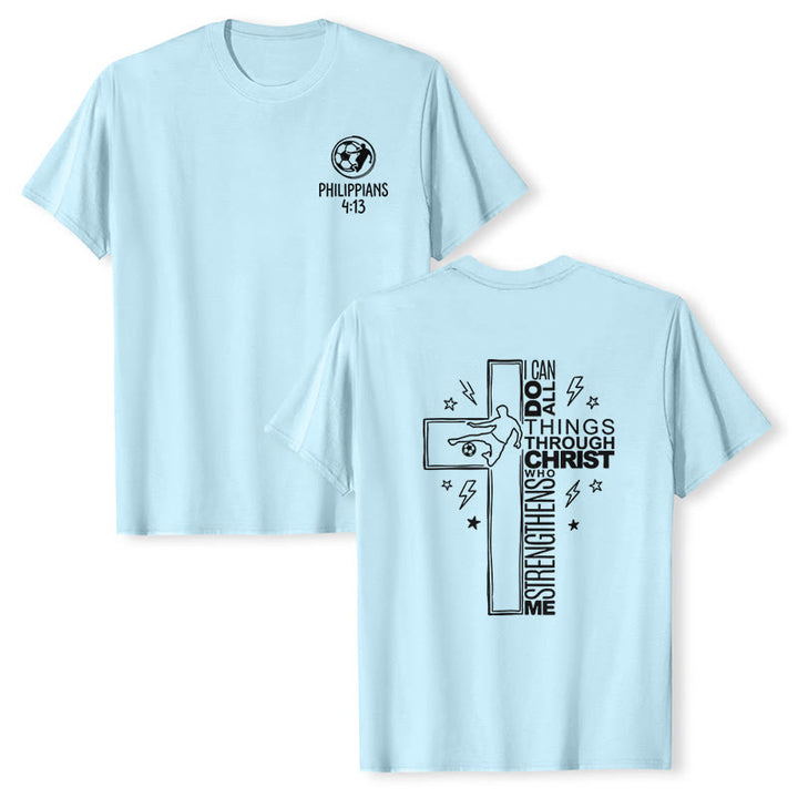 Christianartworkshop Philippians 4:13 Soccer Cross Premium Short Sleeve T-Shirt - Blue - 2XL - image 21