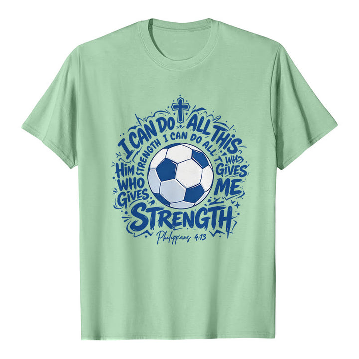 Christianartworkshop Through Him Who Strengthens Me Soccer & Faith Premium T-Shirt - Light Green - 2XL - image 4