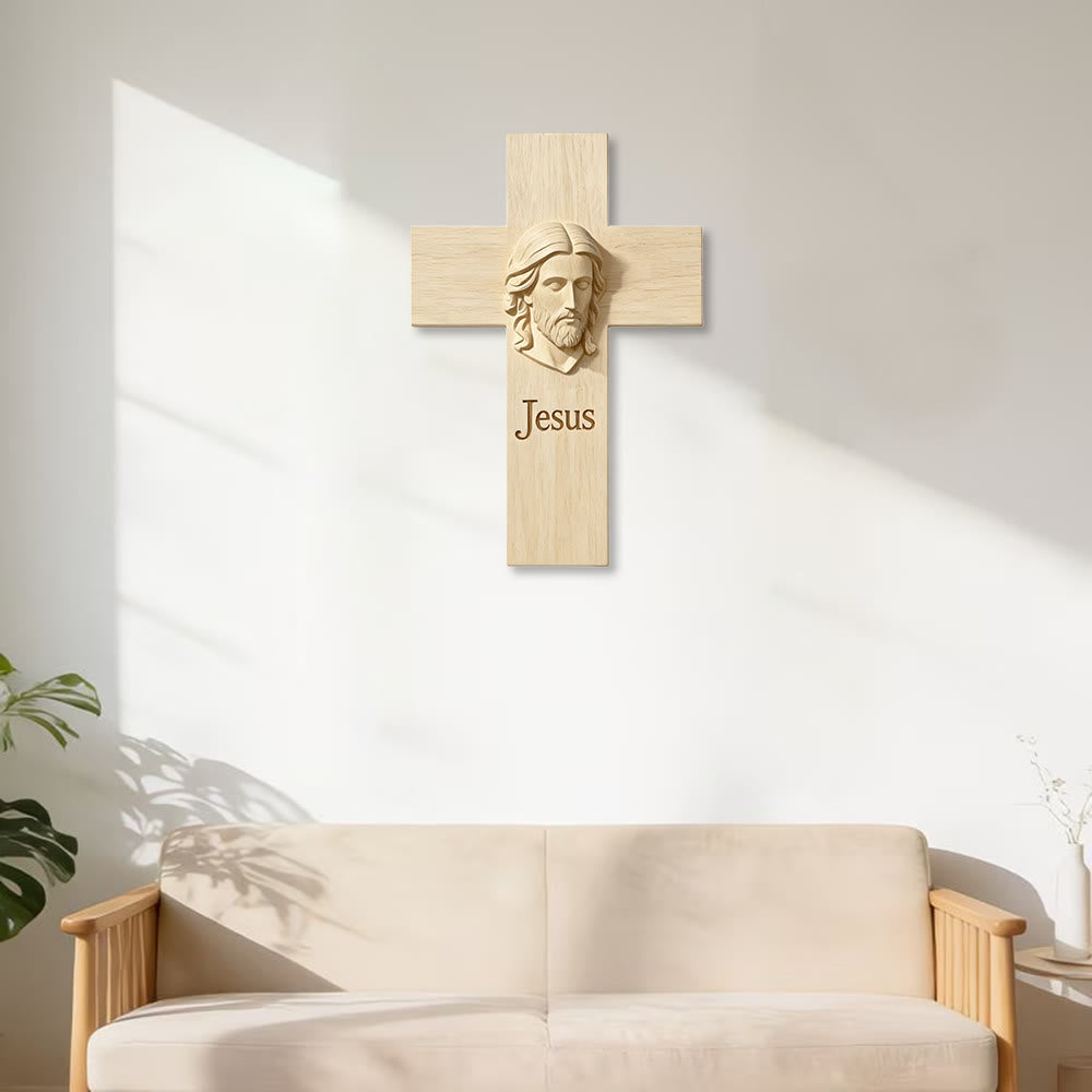 Christianartworkshop Natural Wood Cross Wooden Wall Decor with Printed Jesus Image: A Reminder of Faith and Love - image 2