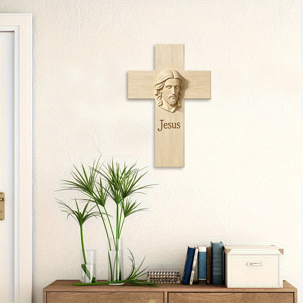Christianartworkshop Natural Wood Cross Wooden Wall Decor with Printed Jesus Image: A Reminder of Faith and Love - image 3
