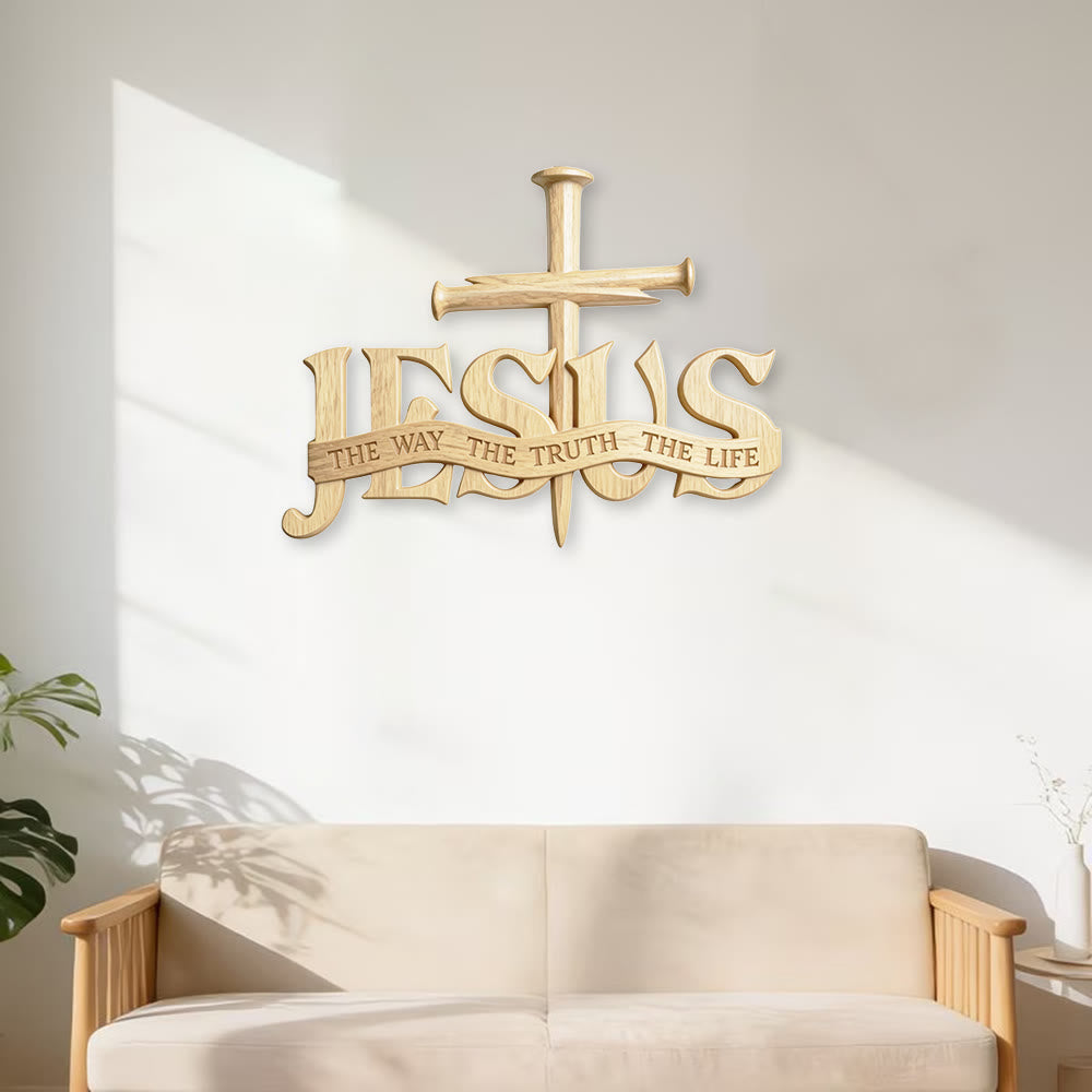 Christianartworkshop Rustic Wooden Wall Decor with Printed JESUS THE WAY THE TRUTH THE LIFE & Cross - image 2