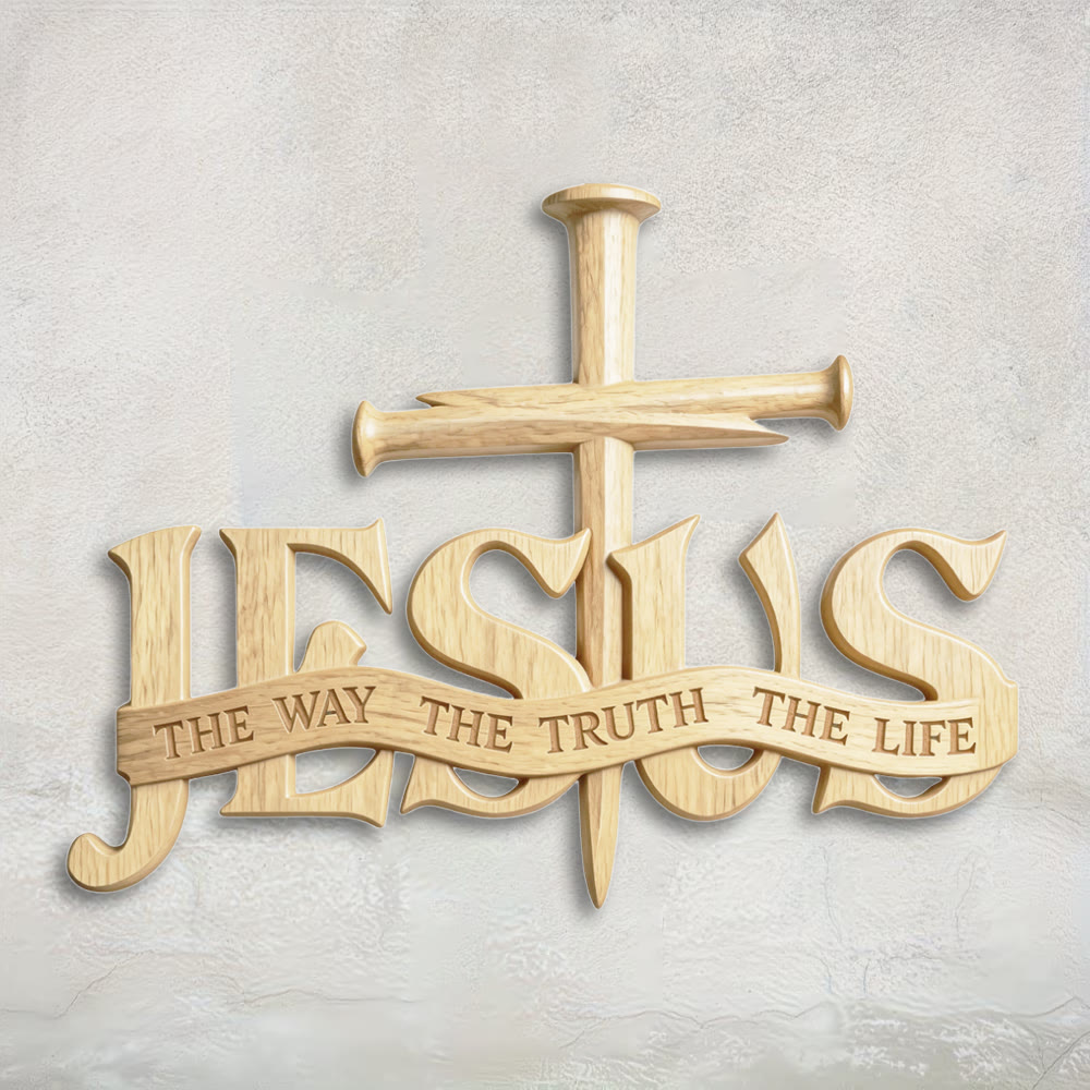 Christianartworkshop Rustic Wooden Wall Decor with Printed JESUS THE WAY THE TRUTH THE LIFE & Cross - 19.7''*14.96''*0.2''/50*38*0.5cm - image 0