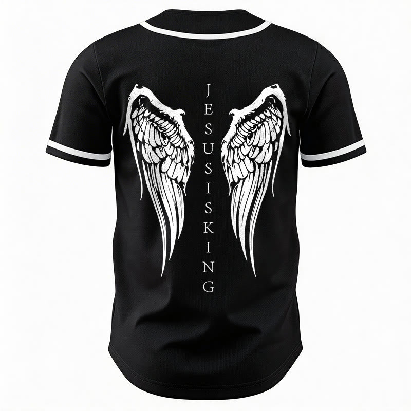Christianartworkshop Jesus Is King Angel Wings Cross Faith Statement Custom Baseball Jersey - image 6