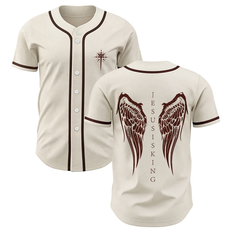 Christianartworkshop Jesus Is King Angel Wings Cross Faith Statement Custom Baseball Jersey - Apricot - 5XL - image 14