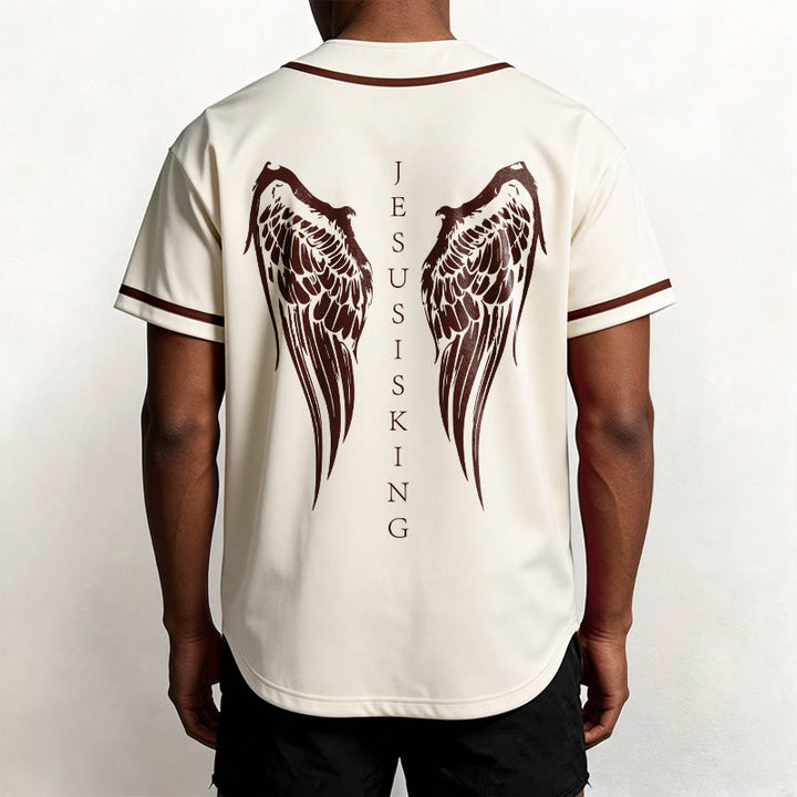 Christianartworkshop Jesus Is King Angel Wings Cross Faith Statement Custom Baseball Jersey - image 18