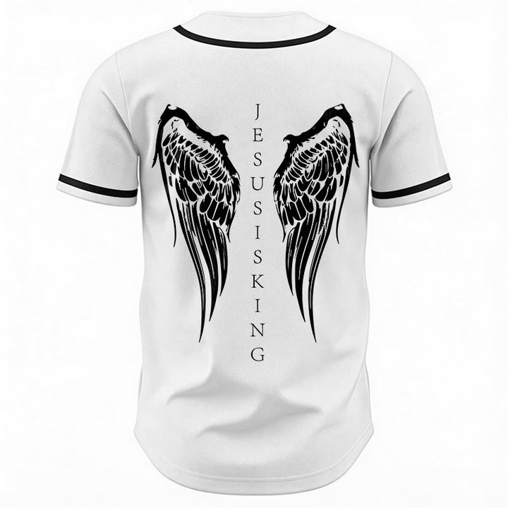 Christianartworkshop Jesus Is King Angel Wings Cross Faith Statement Custom Baseball Jersey - image 27