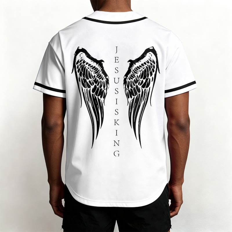 Christianartworkshop Jesus Is King Angel Wings Cross Faith Statement Custom Baseball Jersey - image 25