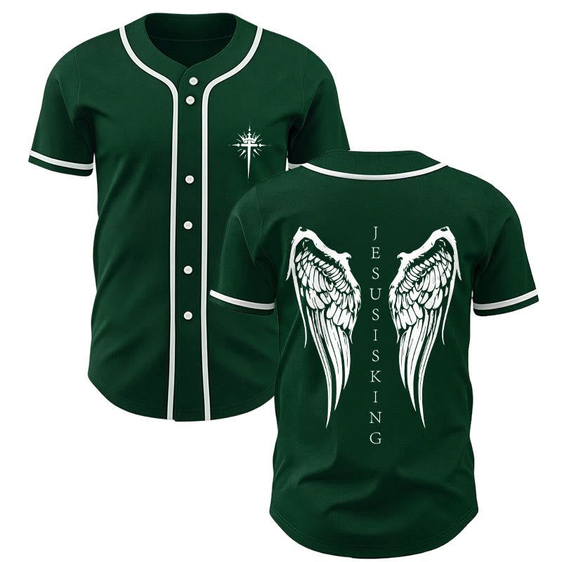 Christianartworkshop Jesus Is King Angel Wings Cross Faith Statement Custom Baseball Jersey - Green - 5XL - image 49