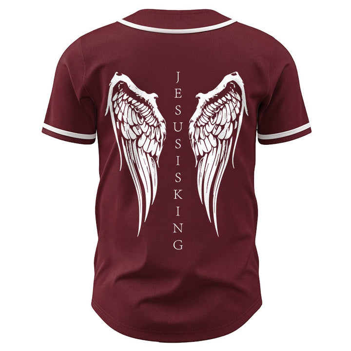 Christianartworkshop Jesus Is King Angel Wings Cross Faith Statement Custom Baseball Jersey - image 41
