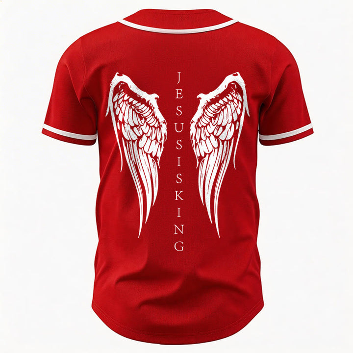 Christianartworkshop Jesus Is King Angel Wings Cross Faith Statement Custom Baseball Jersey - image 34