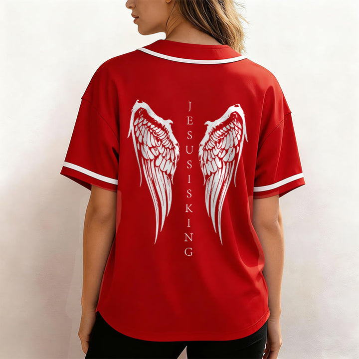 Christianartworkshop Jesus Is King Angel Wings Cross Faith Statement Custom Baseball Jersey - image 33