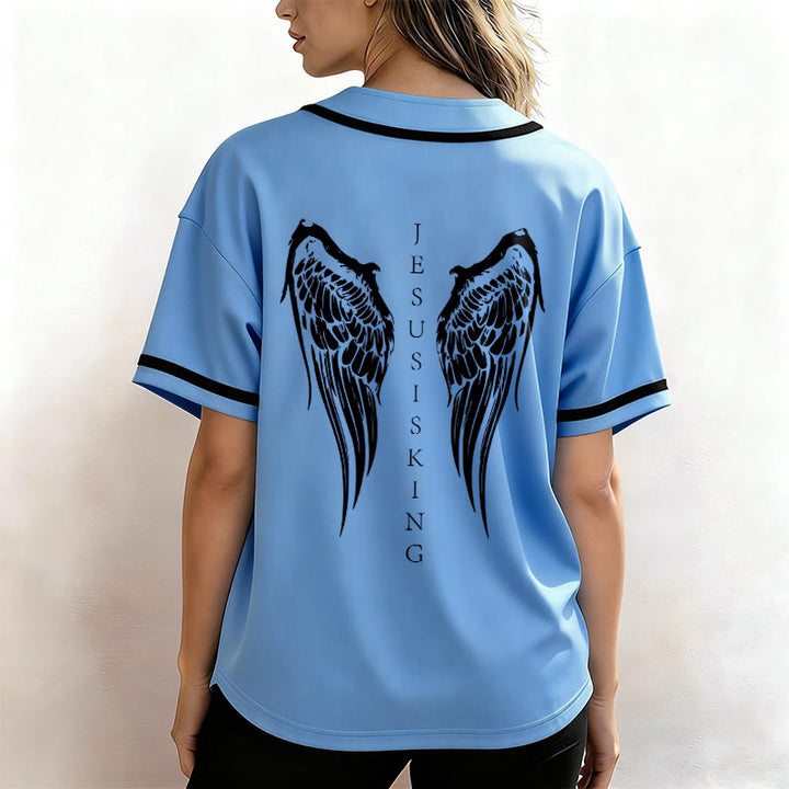 Christianartworkshop Jesus Is King Angel Wings Cross Faith Statement Custom Baseball Jersey - image 47