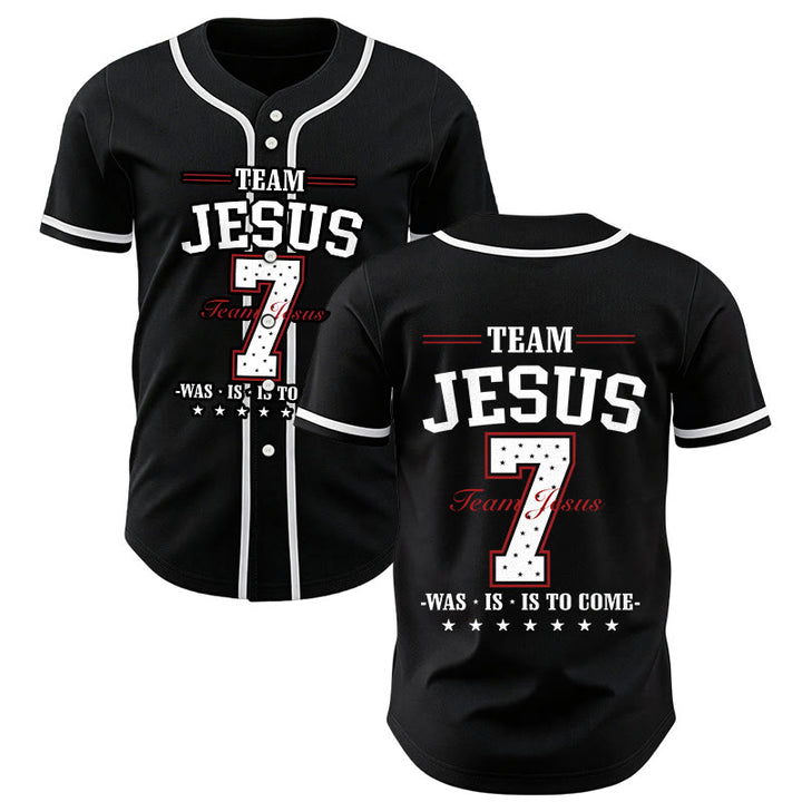 Christianartworkshop Team Jesus Was Is And Is To Come Custom Number 7 Baseball Jersey - Black - 5XL - image 7