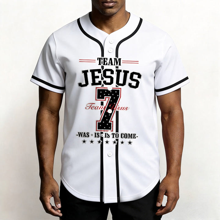 Christianartworkshop Team Jesus Was Is And Is To Come Custom Number 7 Baseball Jersey - image 1