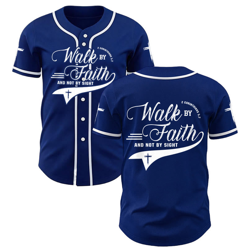 Christianartworkshop 2 Corinthians 5:7 “Walk By Faith And Not By Sight” Cross Statement Baseball Jersey - Navy Blue - 5XL - image 0