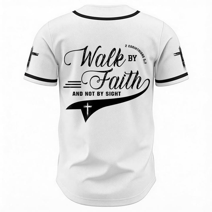 Christianartworkshop 2 Corinthians 5:7 “Walk By Faith And Not By Sight” Cross Statement Baseball Jersey - image 13