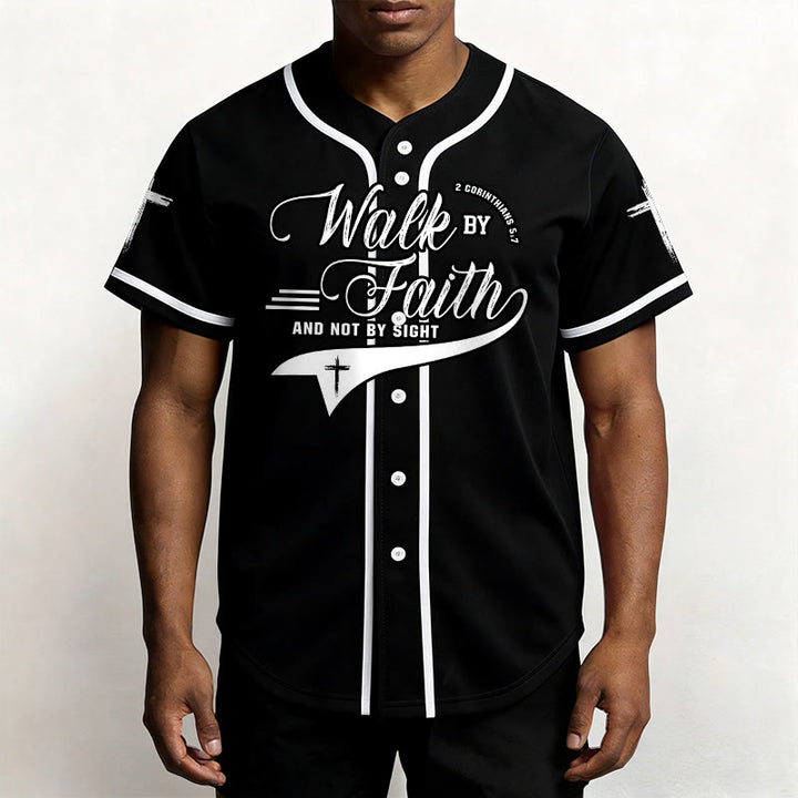 Christianartworkshop 2 Corinthians 5:7 “Walk By Faith And Not By Sight” Cross Statement Baseball Jersey - image 15