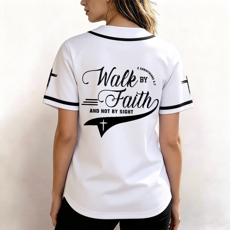 Christianartworkshop 2 Corinthians 5:7 “Walk By Faith And Not By Sight” Cross Statement Baseball Jersey - image 12