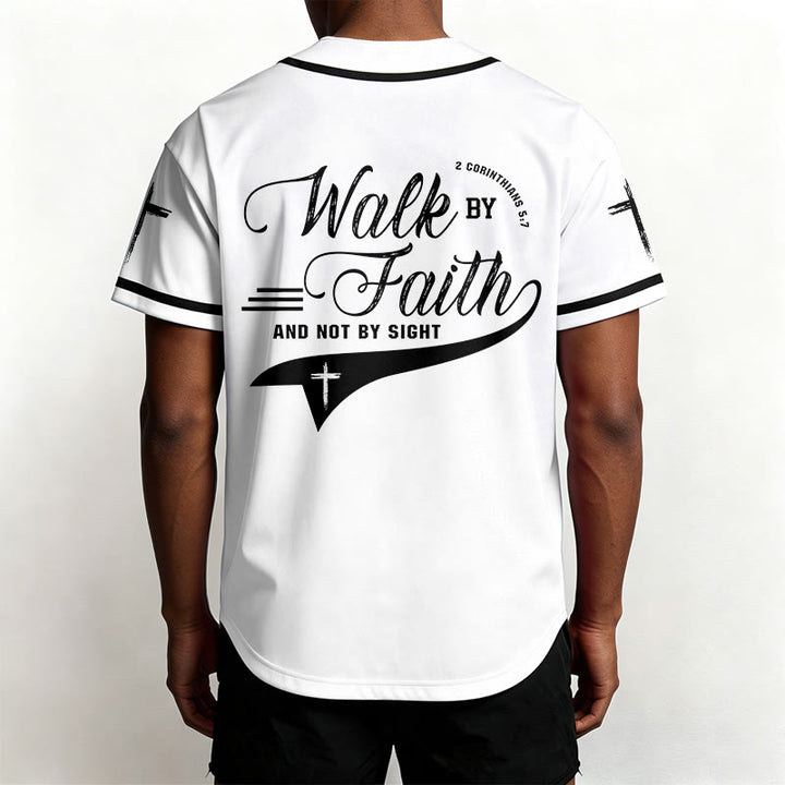 Christianartworkshop 2 Corinthians 5:7 “Walk By Faith And Not By Sight” Cross Statement Baseball Jersey - image 11