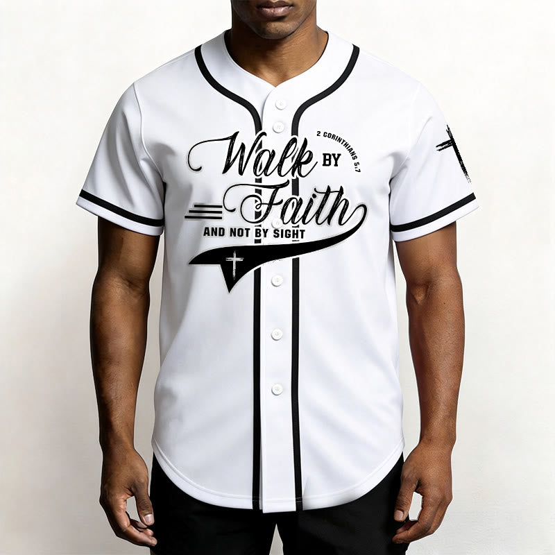 Christianartworkshop 2 Corinthians 5:7 “Walk By Faith And Not By Sight” Cross Statement Baseball Jersey - image 8