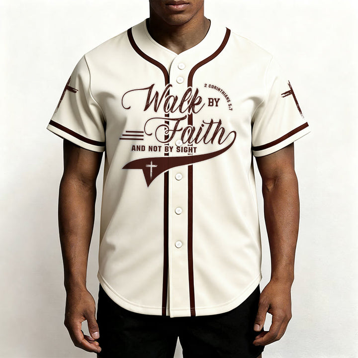 Christianartworkshop 2 Corinthians 5:7 “Walk By Faith And Not By Sight” Cross Statement Baseball Jersey - image 22