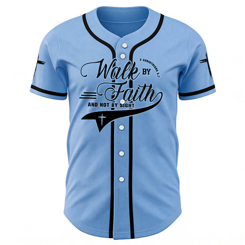 Christianartworkshop 2 Corinthians 5:7 “Walk By Faith And Not By Sight” Cross Statement Baseball Jersey - image 45