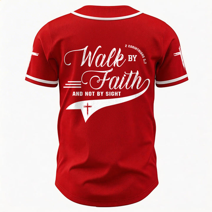 Christianartworkshop 2 Corinthians 5:7 “Walk By Faith And Not By Sight” Cross Statement Baseball Jersey - image 34