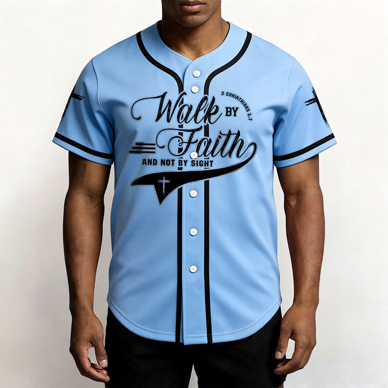 Christianartworkshop 2 Corinthians 5:7 “Walk By Faith And Not By Sight” Cross Statement Baseball Jersey - image 43