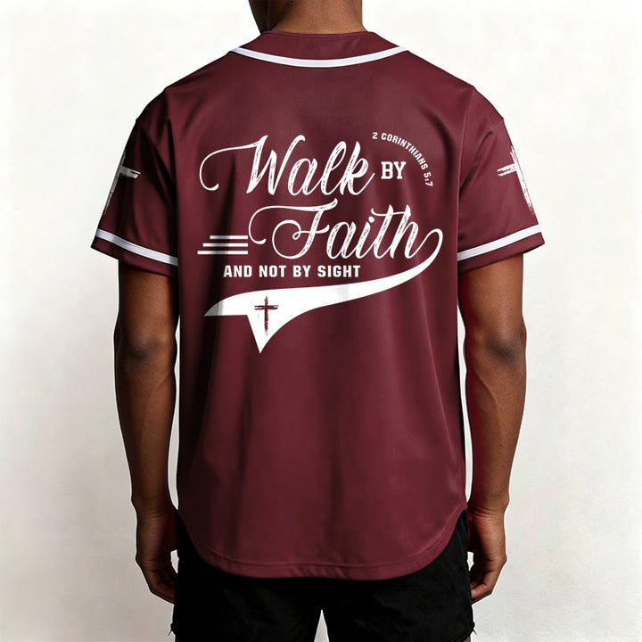 Christianartworkshop 2 Corinthians 5:7 “Walk By Faith And Not By Sight” Cross Statement Baseball Jersey - image 40
